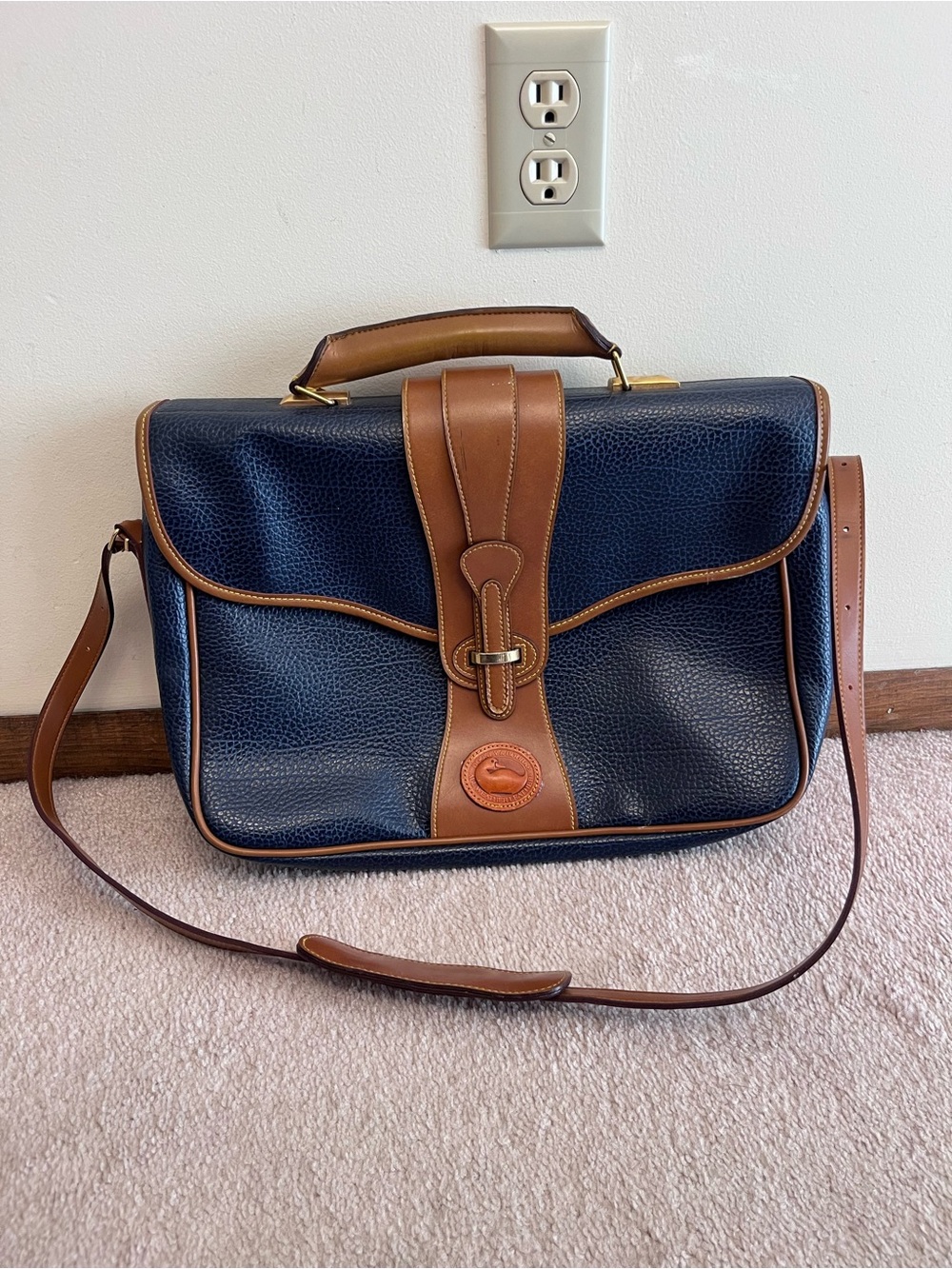Vintage Dooney & Bourke Blue Pebble Message Bag Briefcase